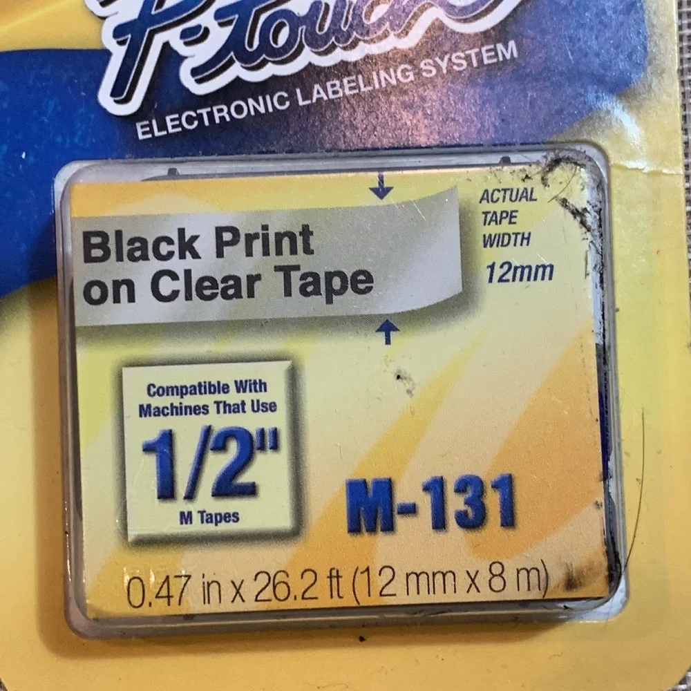Brother P-Touch M-131 Tape: Black Print on Clear 1/2 Inch Wide